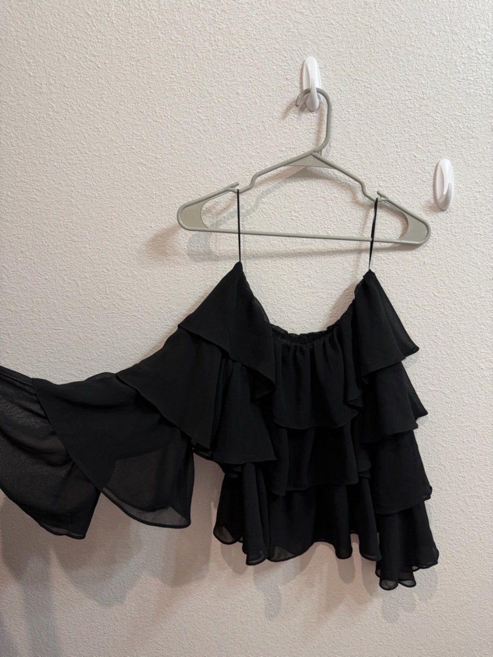 Zara Black Layered Ruffle Off The Shoulder Top